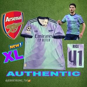 Adidas Arsenal FC Declan Rice #41 2024/25 Authentic Third Jersey New XL UCL Patc